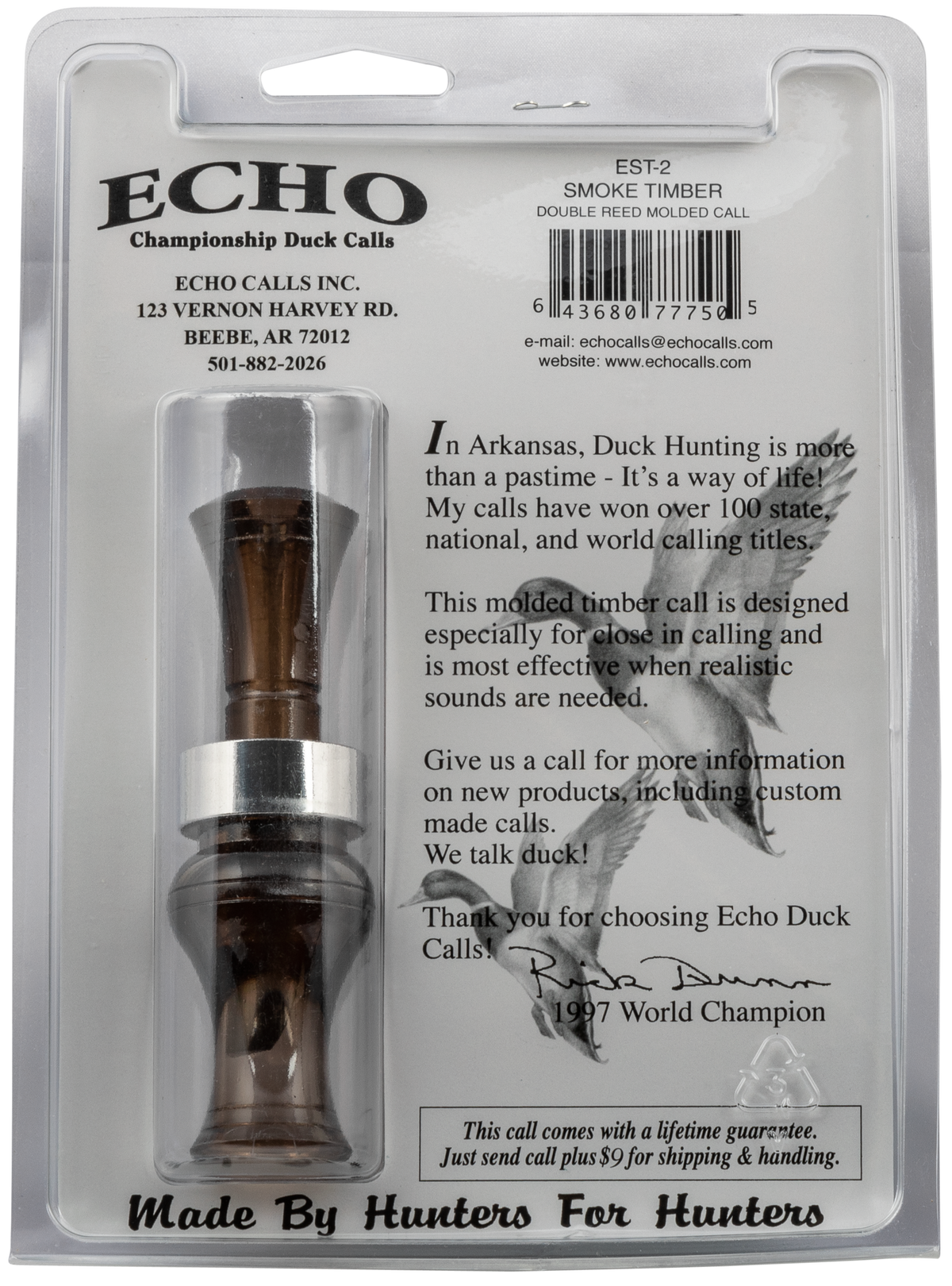 MO Tactical Products Echo 77750 Timber Double Reed Mallard Duck Call - Smoke Gray Polycarbonate — view 3