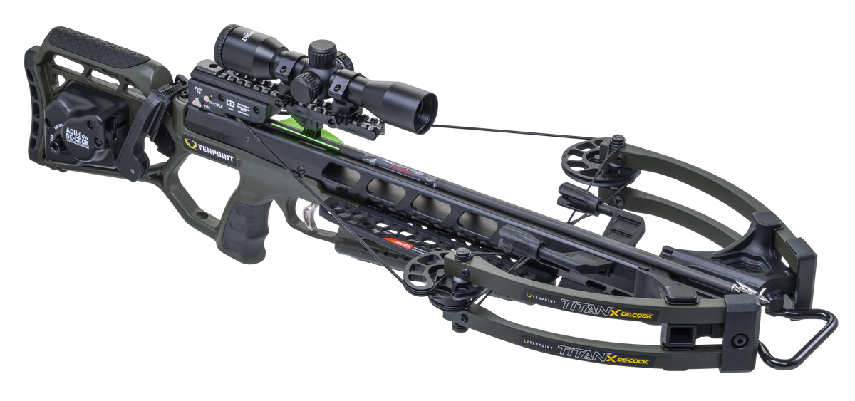 TenPoint Titan X De-Cock Crossbow 400 FPS 7.3 lbs w/ ACUdraw & Pro-View 400 Scope - Moss Green — view 3