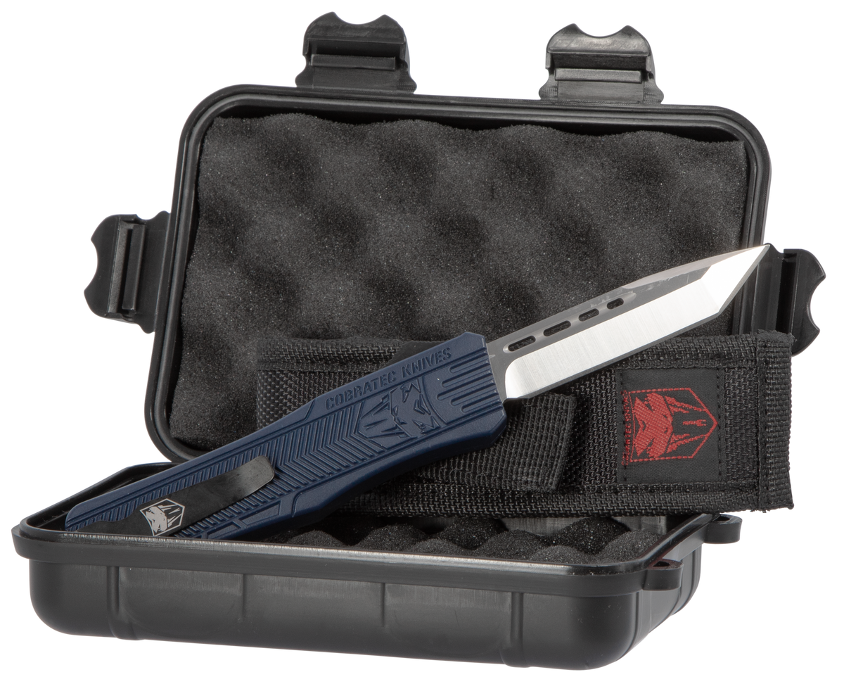 CobraTec Knives CTK-1 Medium 3" OTF D2 Steel Tanto Plain Edge NYPD Blue Aluminum Handle — view 3