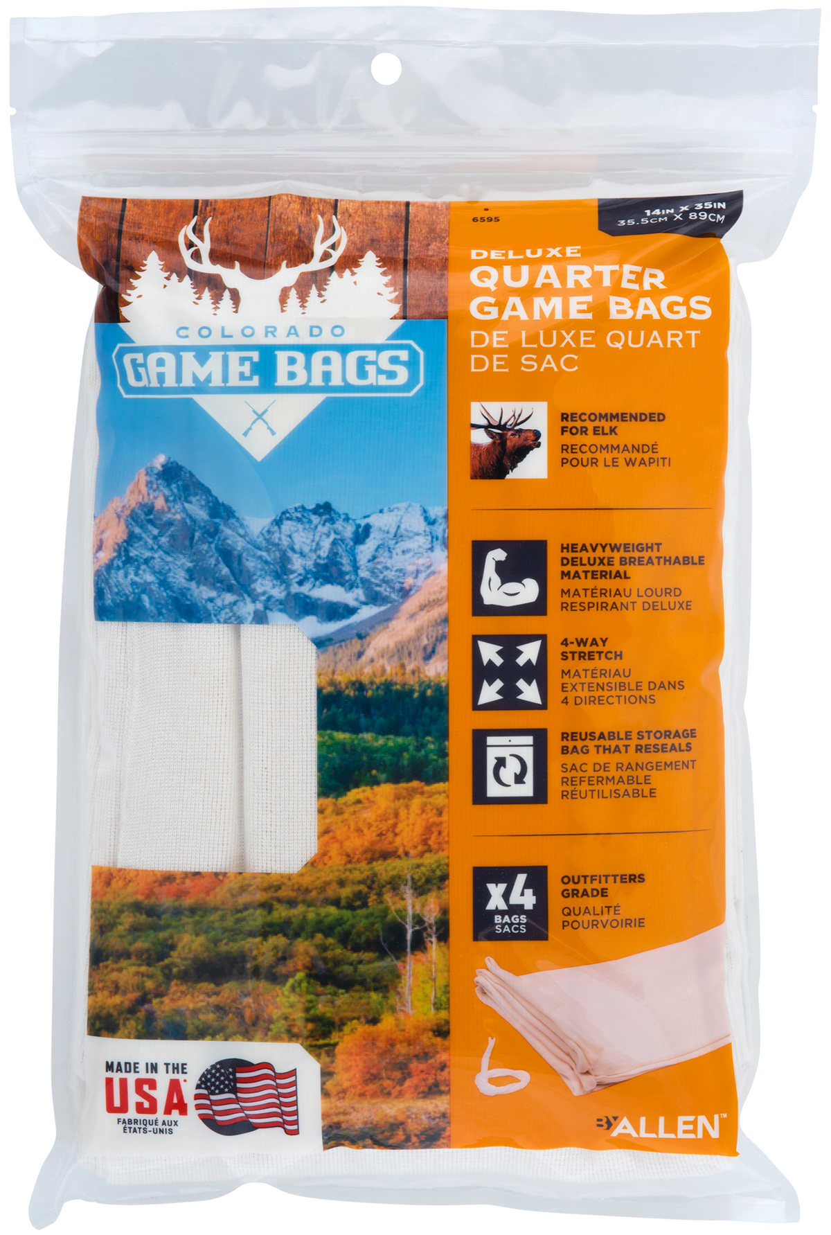 Allen 6595 Colorado Deluxe Elk Quarter Game Bags Natural Poly Cotton Blend 35" x 14" 4-Pack — view 3