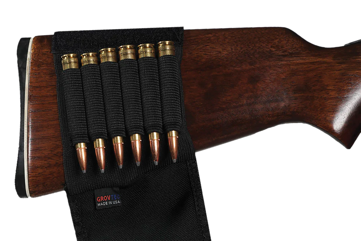 GrovTec GTAC83 Buttstock Cartridge Holder 6-Round Rifle Slip-On with Flap Black — view 3