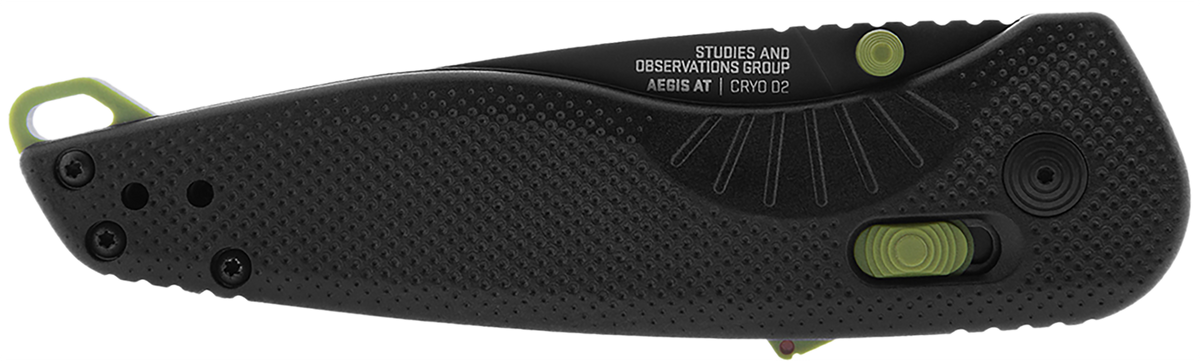 S.O.G Aegis AT 3.13" Folding Plain Drop Point Cryo D2 Steel Black TiNi Black w/Moss Accents GRN Handle — view 3