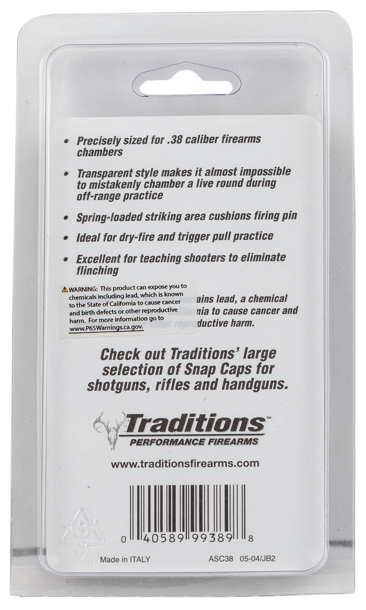 Traditions ASC38 Snap Caps 38 Special Plastic w/Brass Base 6-Pack — view 3