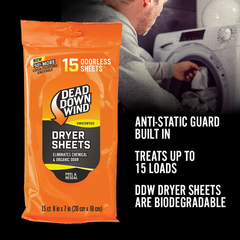 Dead Down Wind 1113 Dryer Sheets Odor Eliminator Odorless 15-Pack — view 3