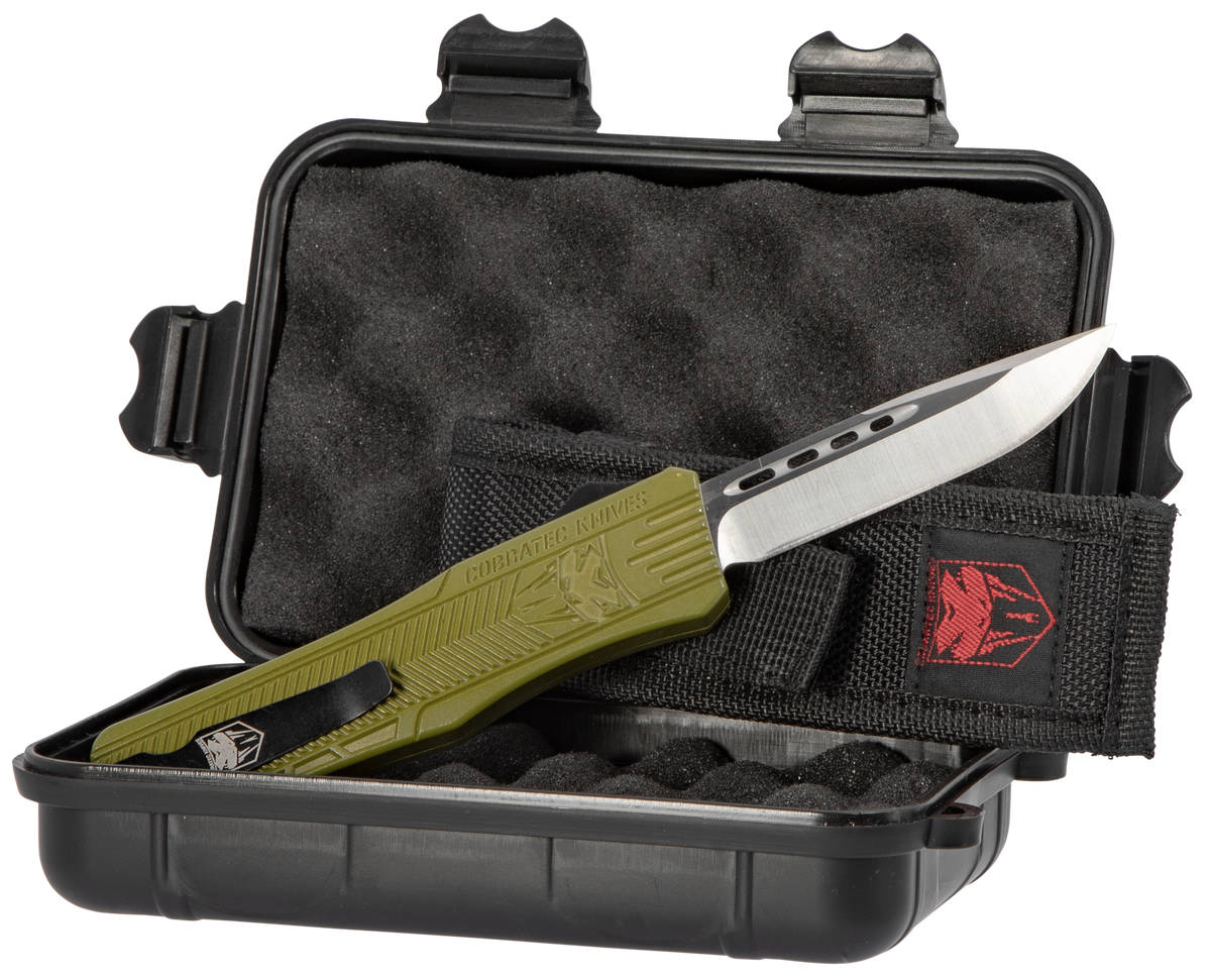 CobraTec Knives CTK-1 Medium 3" OTF Drop Point Plain D2 Steel OD Green Aluminum Handle — view 3
