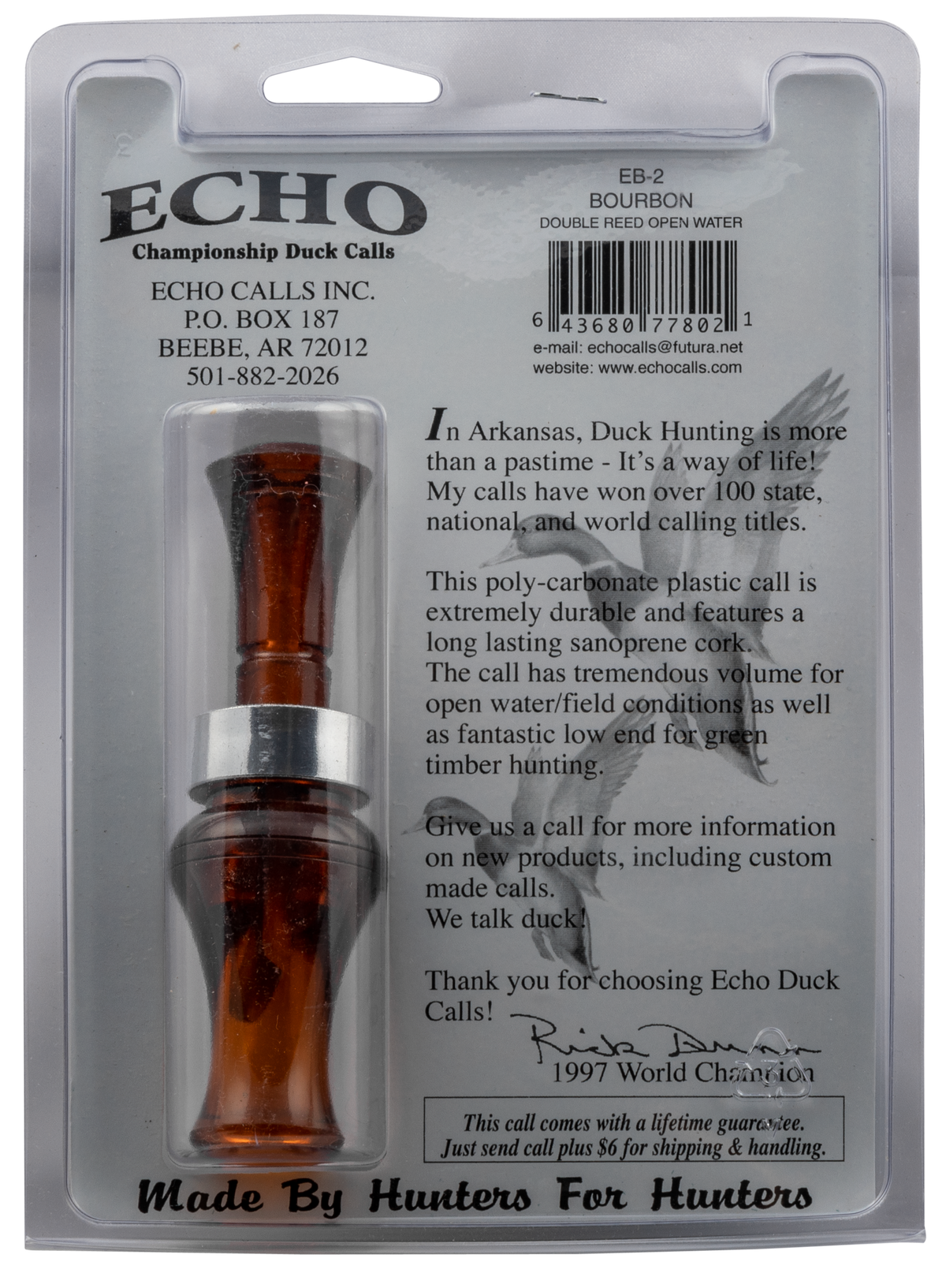 Echo Calls Open Water Double Reed Mallard Duck Call - Bourbon Polycarbonate — view 3