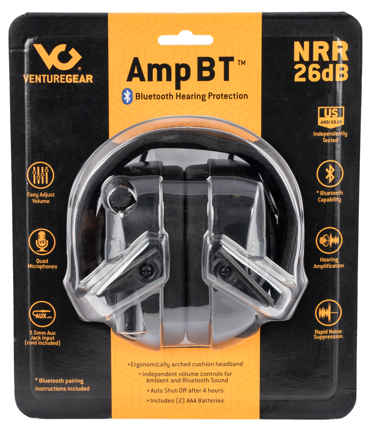 Pyramex Venture Gear AMP BT Electronic Muff 26 dB NRR Over the Head Black — view 3
