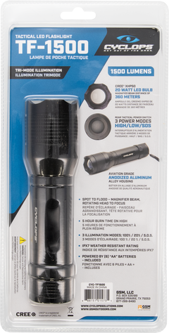 Cyclops TF1500 Tactical 1500 Lumen Cree LED IPX7 Black Anodized Flashlight — view 3