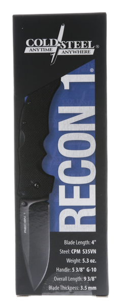 Cold Steel Recon 1 4" Folding Spear Point Plain Edge DLC S35VN Blade Black G10 Handle — view 3