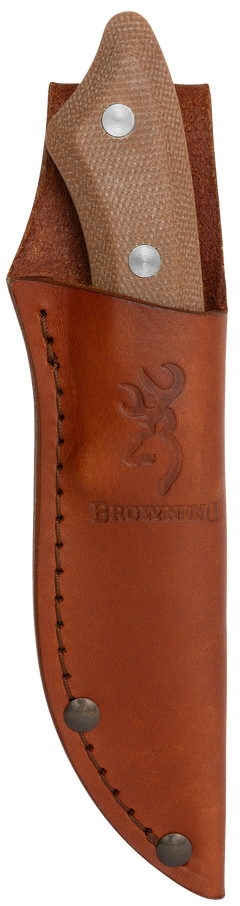 Browning Guide Series Small 3" Fixed Drop Point Plain Edge Satin 14C28N SS Blade Brown Micarta Handle — view 3