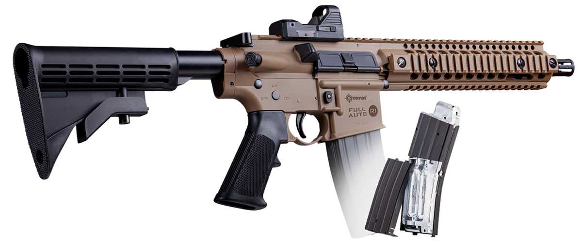Crosman CFAR1X Full Auto R1 BB Air Rifle CO2 177 25rd Flat Dark Earth Black 6-Position Stock — view 3