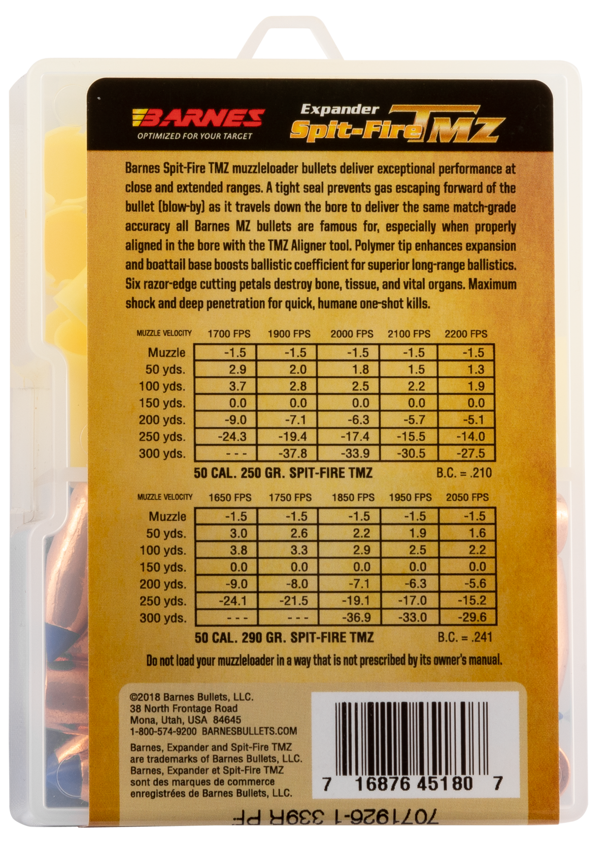 Barnes Bullets Spit-Fire TMZ Muzzleloader 50 Cal 250gr Polymer Tip 24-Rd — view 3