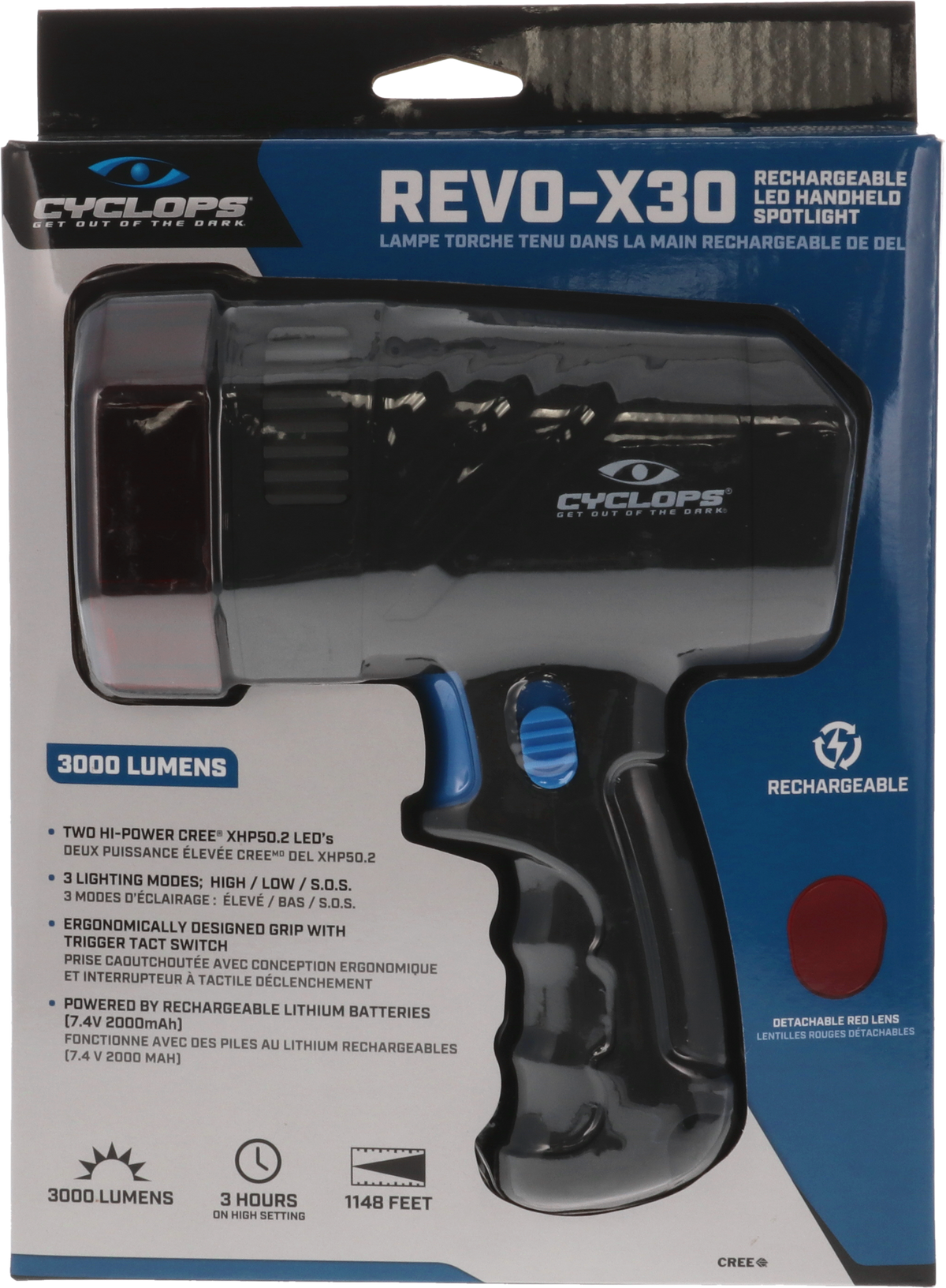 Cyclops ReVO X-30 3000 Lumen Rechargeable Handheld Spotlight - Clear/Red Filter — view 3