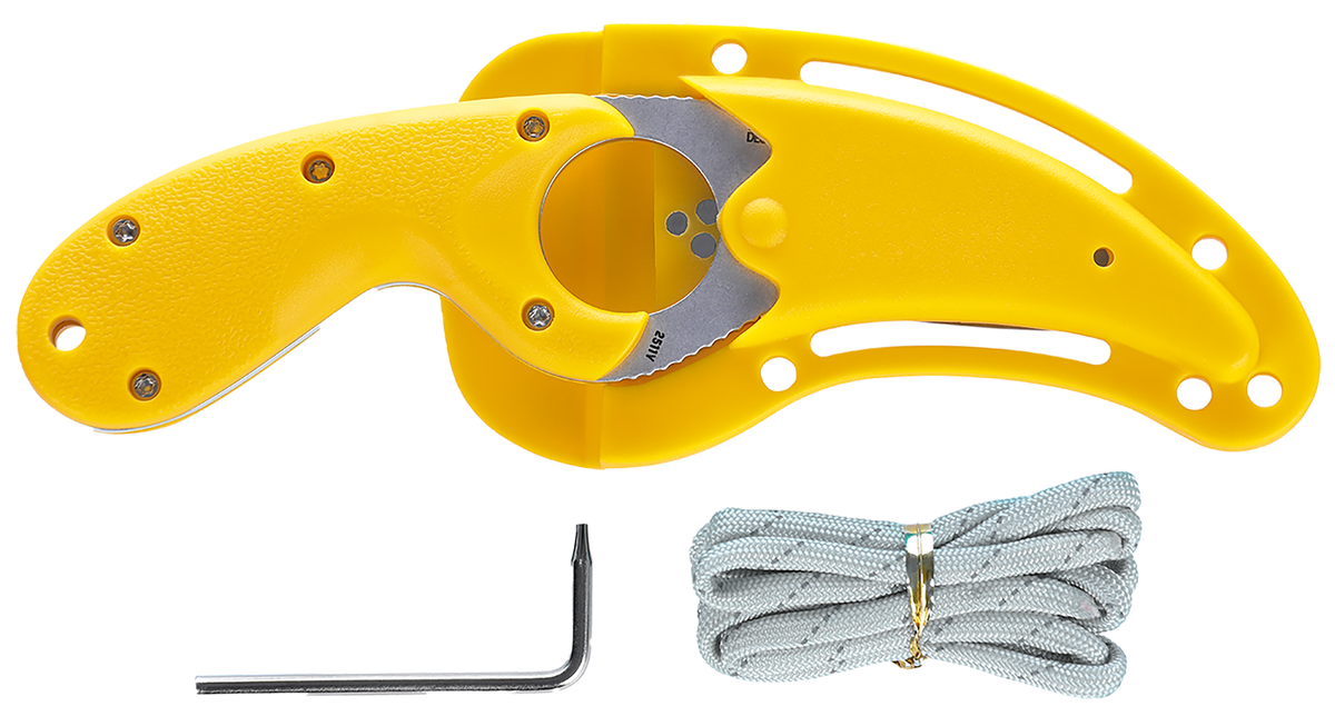 Columbia River Bear Claw 2.39" Fixed Hawkbill Serrated AUS-8A SS Yellow GRN Handle — view 3