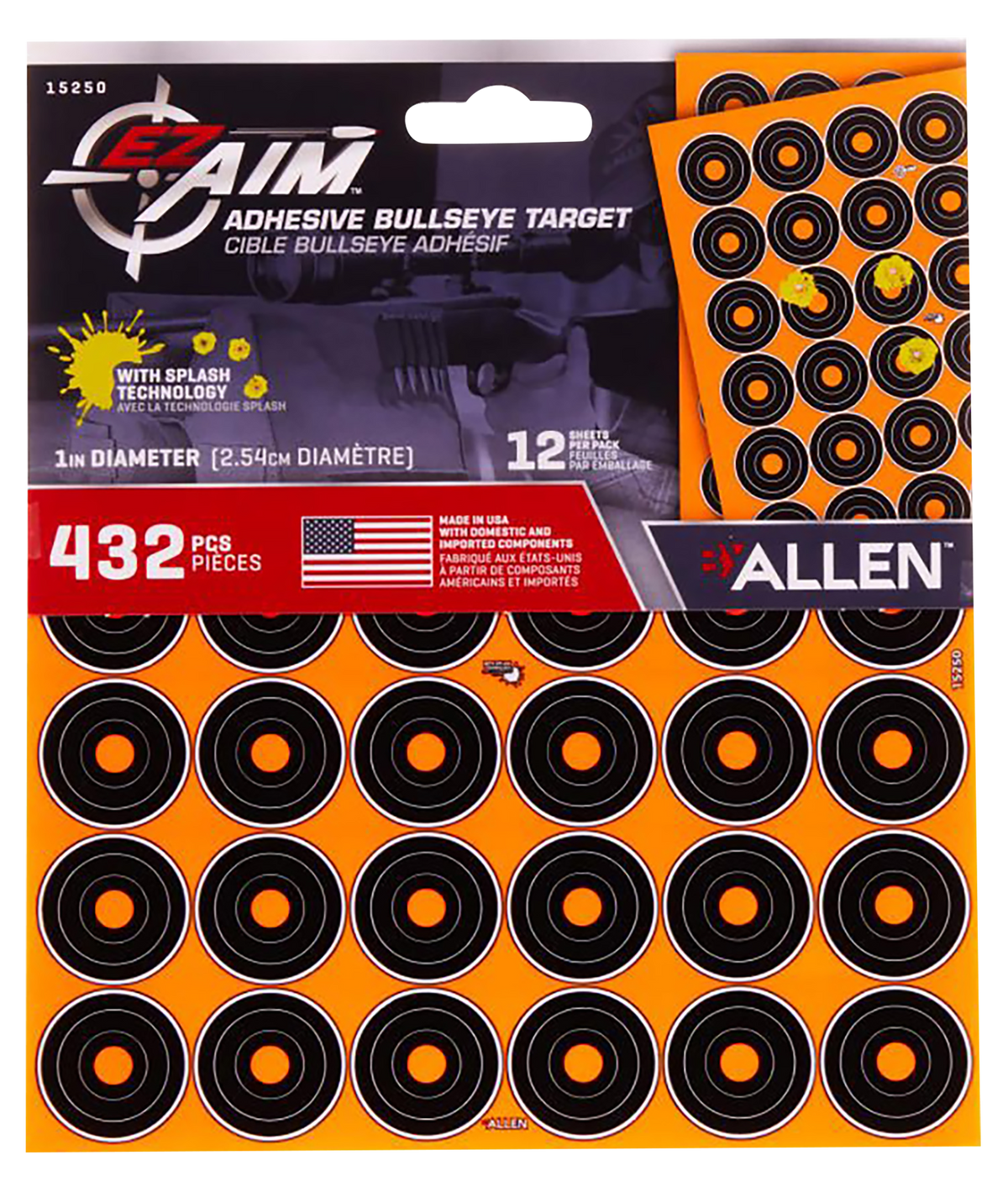 EZ-Aim 15250 Splash Reactive Self-Adhesive Paper 1" Bullseye 12 Pack - Black/Orange — view 3