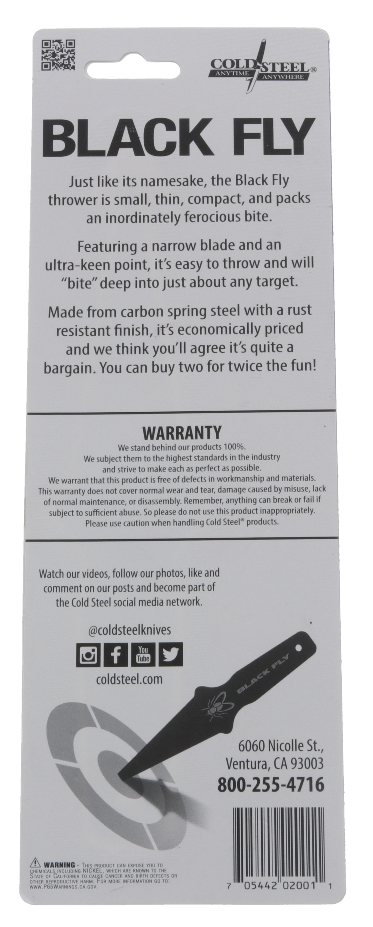 Cold Steel Black Fly 8" Thrower Fixed Plain 1055 Carbon Steel Black — view 3