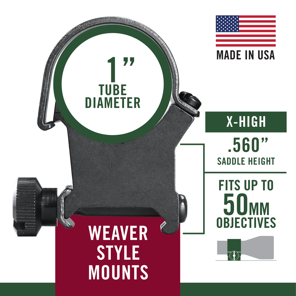 Weaver Mounts 49044 Detachable Top Mount Rings 1" Extra High Matte Black - Quick Detach — view 3