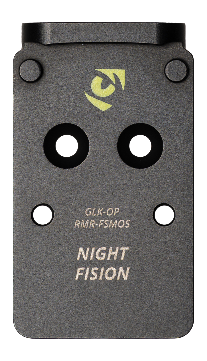 Night Fision GLK-OPBS-RMR-MOS-YGZX Optic Plate + Backup Sights Combo - 17-4 Stainless Steel Black Nitride - Yellow Tritium Front / Blacked Out Rear - Fits Glock Full Size MOS 17/19/47 - RMR / 507C Footprint — view 3