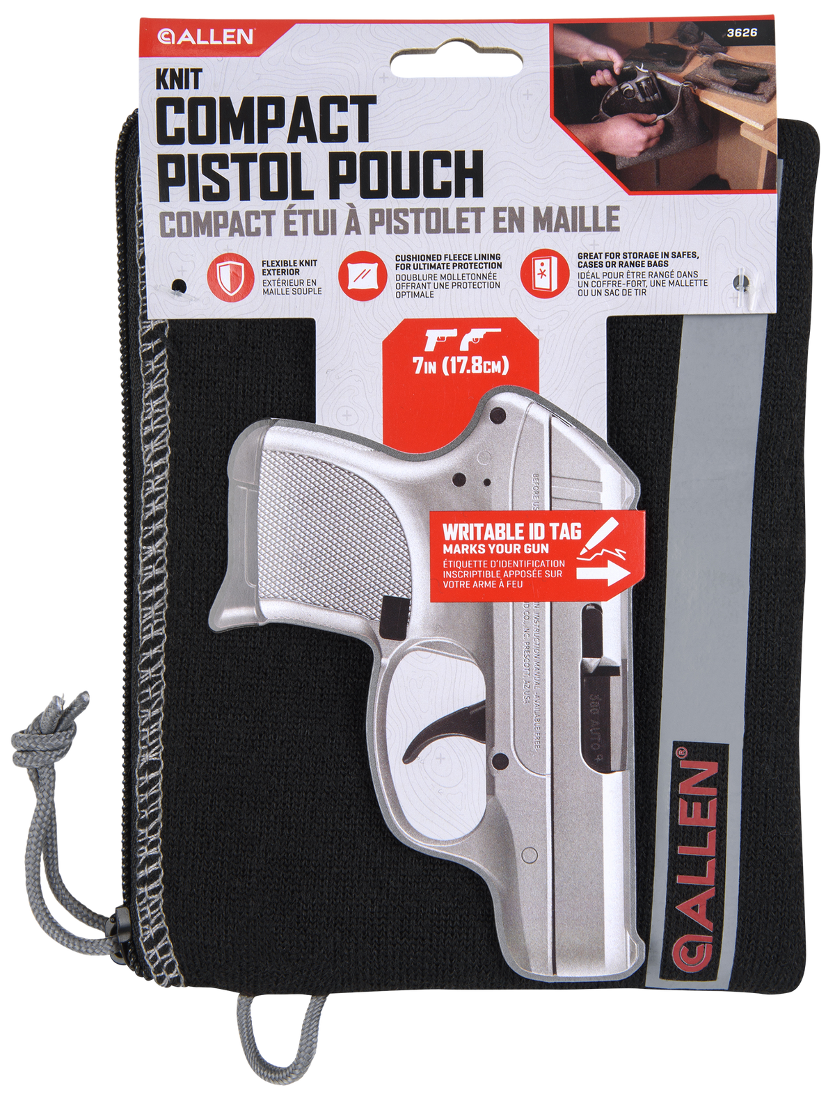 Allen 3626 Pistol Pouch Black Polyester Lockable Zipper & Fleece Lining 5x7 Interior — view 3