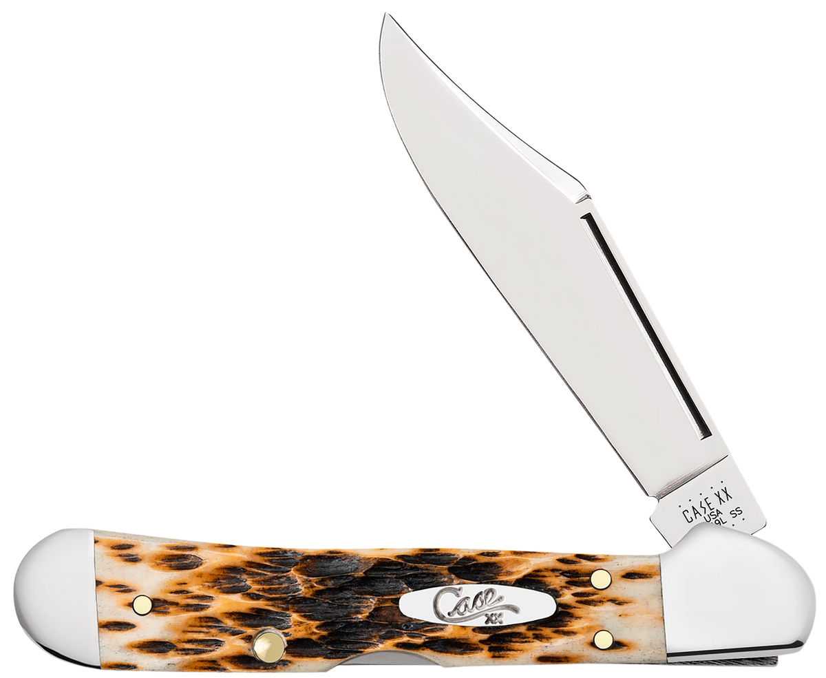 Case Mini CopperLock 2.72" Clip Point Folding Knife - Peach Seed Jigged Amber Bone — view 3