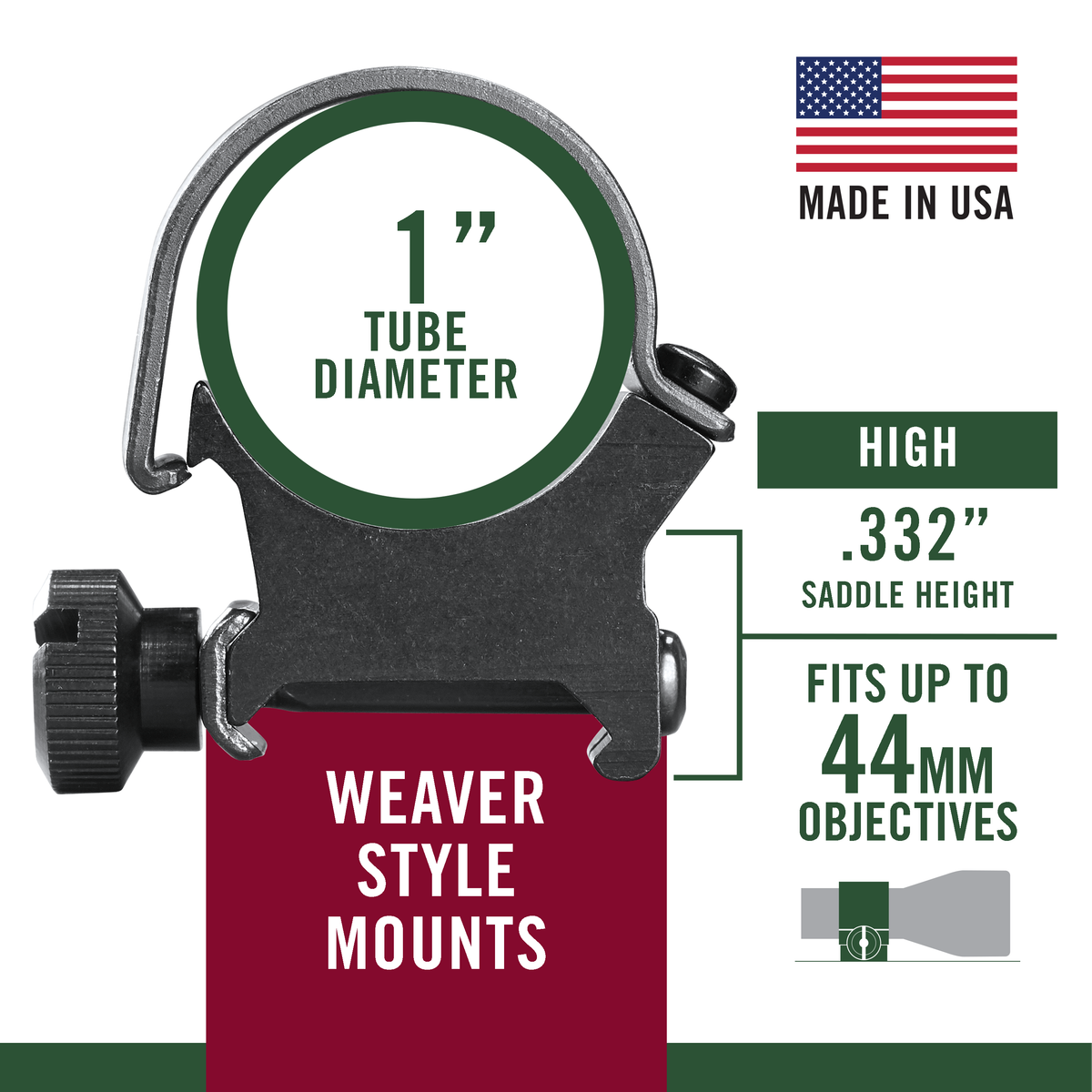 Weaver Mounts 49042 Detachable Top Mount Rings 1" High Matte Black Aluminum - Quick Detach — view 3