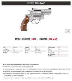 Ruger Redhawk 357 Mag/38 Special 2.75" 8rd DAO Revolver - Satin Stainless — view 3