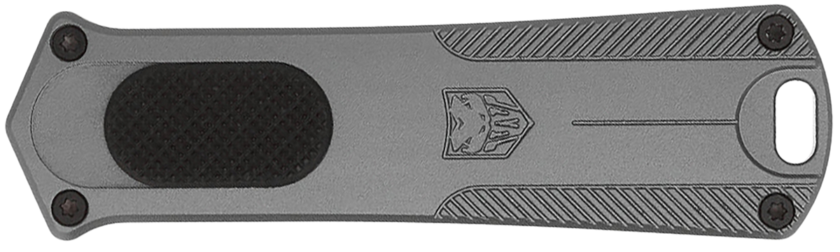 CobraTec Knives California 952 1.75" Drop Point Plain D2 Steel Black Stonewashed Gray Aluminum Handle OTF - CA Compliant — view 3