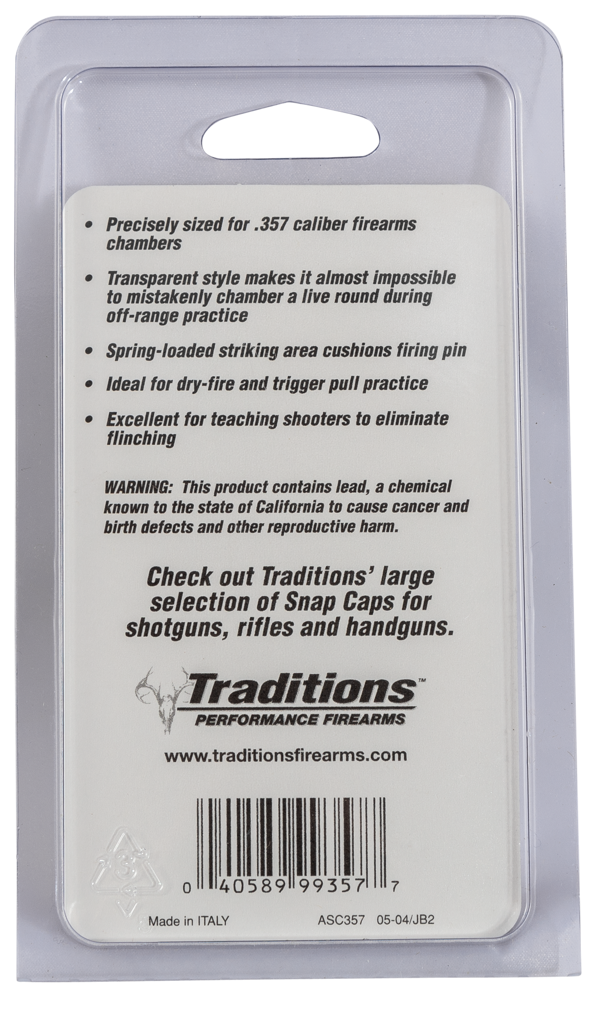 Traditions ASC357 Snap Caps 357 Mag Plastic w/Brass Base 6-Pack — view 3