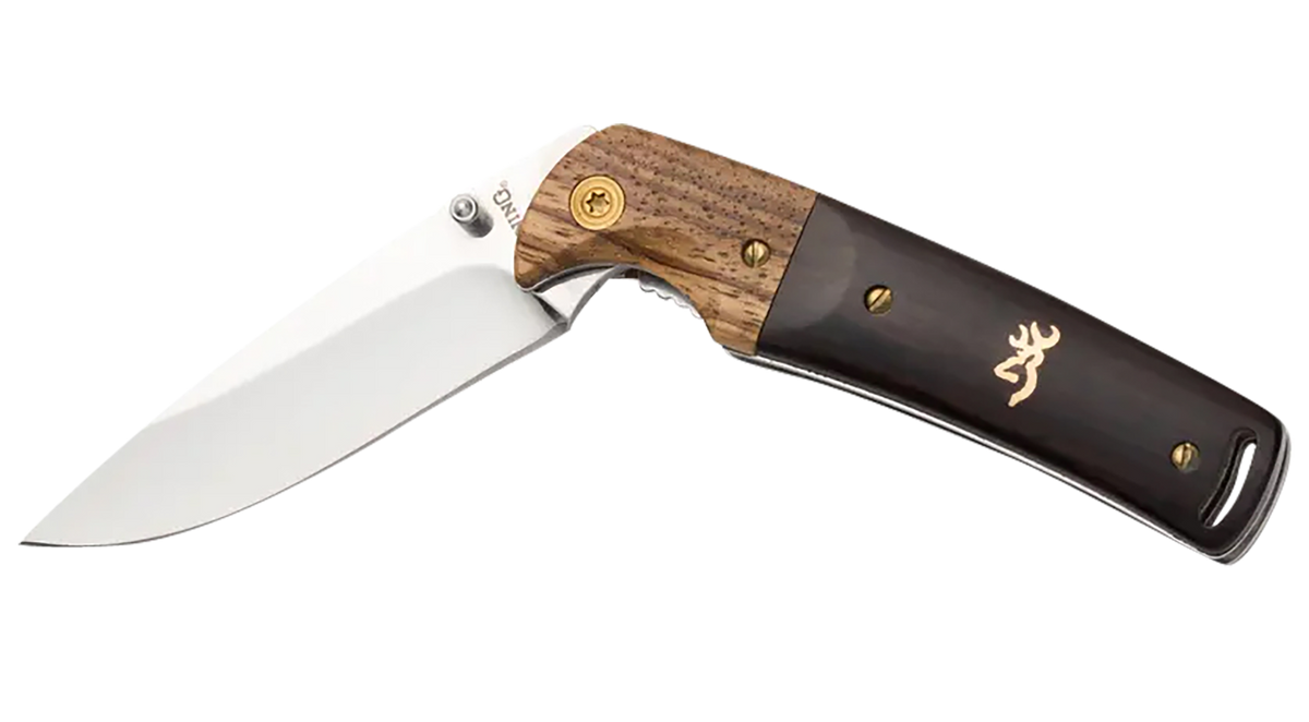 Browning Buckmark Hunter 3" Folding Drop Point Plain Mirror 8Cr14MoV SS Black/Natural Hardwood Handle — view 3