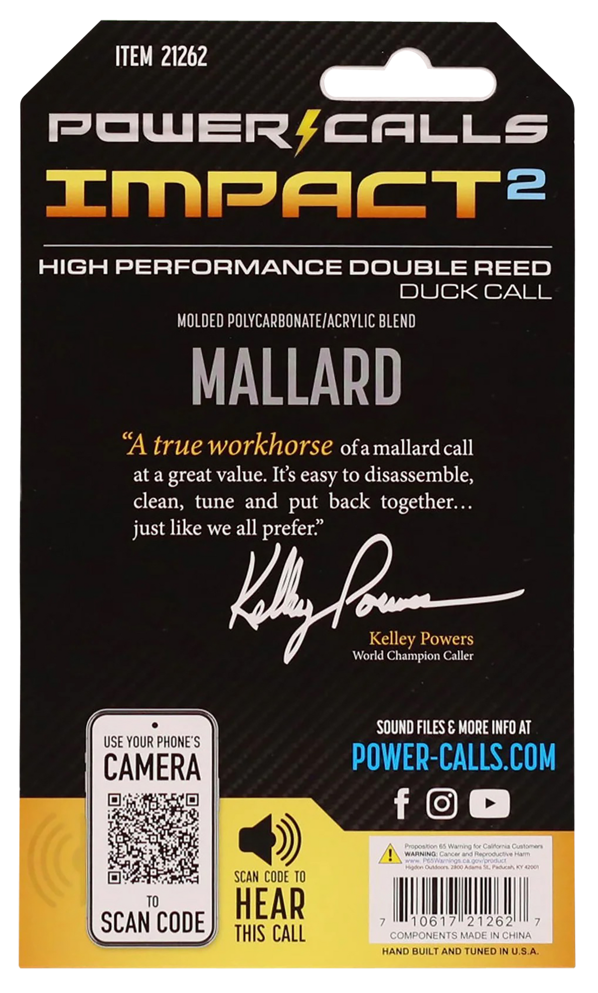 Power Calls Impact2 Open Call Double Reed Mallard Duck Call - OD Green Polycarbonate/Acrylic — view 3