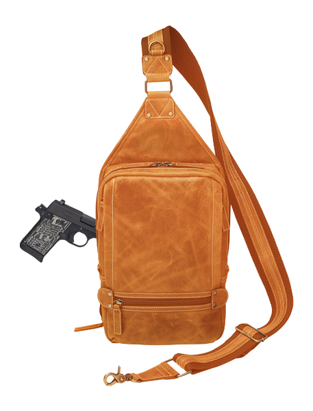 Kingport Industries GTM-CZY/108 Large Sling Backpack - Buff Buffalo Leather CCW Bag - Includes Holster — view 3