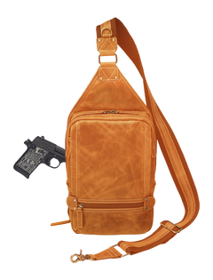 Kingport Industries GTM-CZY/108 Large Sling Backpack - Buff Buffalo Leather CCW Bag - Includes Holster — view 3