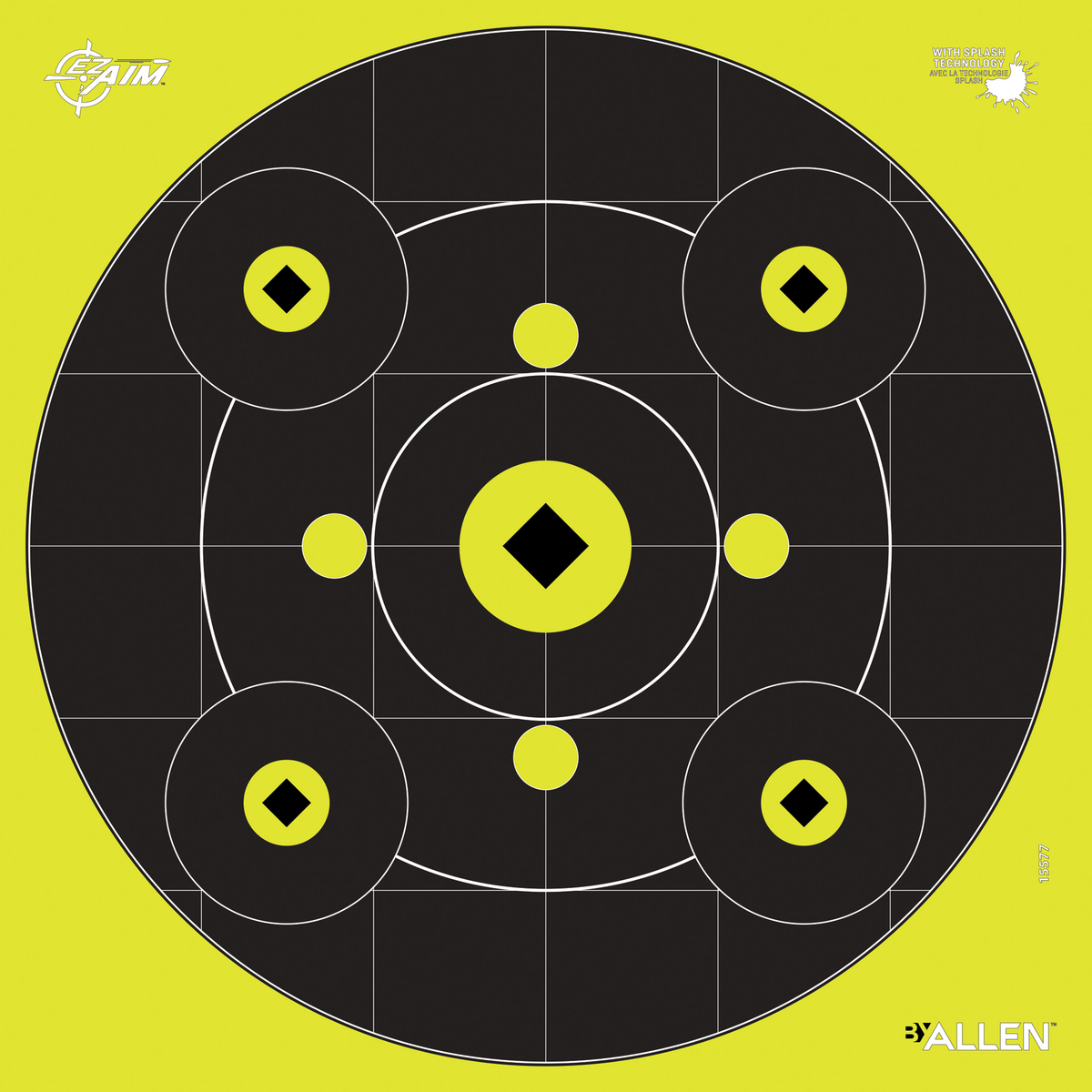 EZ-Aim Splash Reactive 12" Bullseye Gallery Non-Adhesive Paper Target - Black/Yellow - 12 Pack — view 3