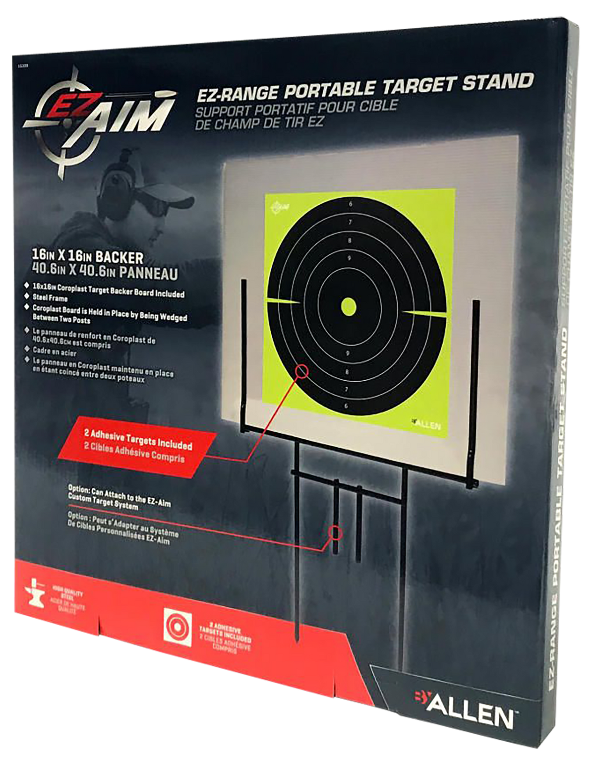EZ-Aim 15309 Portable Range Target Stand Black Steel 18" W x 19" H - 2 Adhesive Targets — view 3