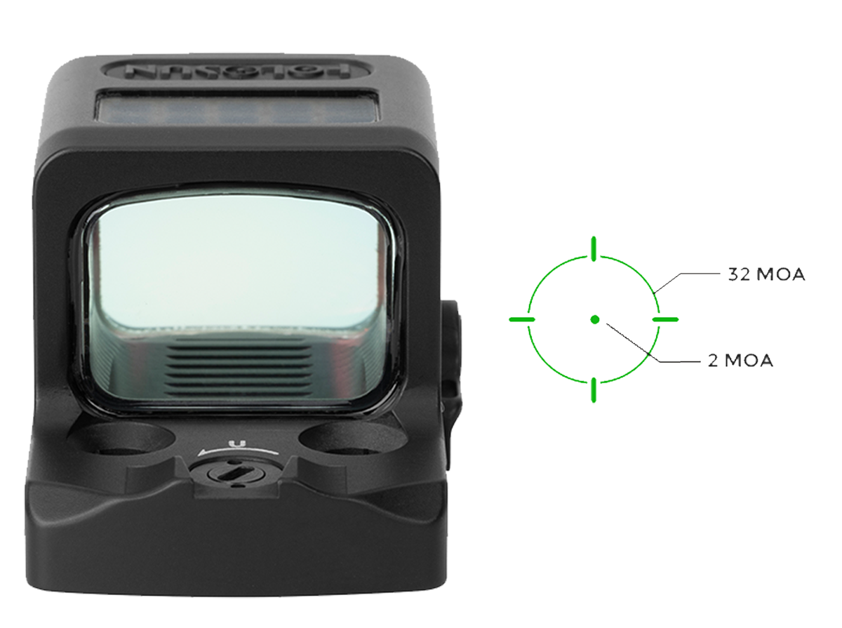 Holosun EPS Carry GR-MRS 1x 0.58\"x0.77\" 2 MOA Green Dot/32 MOA Circle Pistol Sight - Black Anodized — view 3