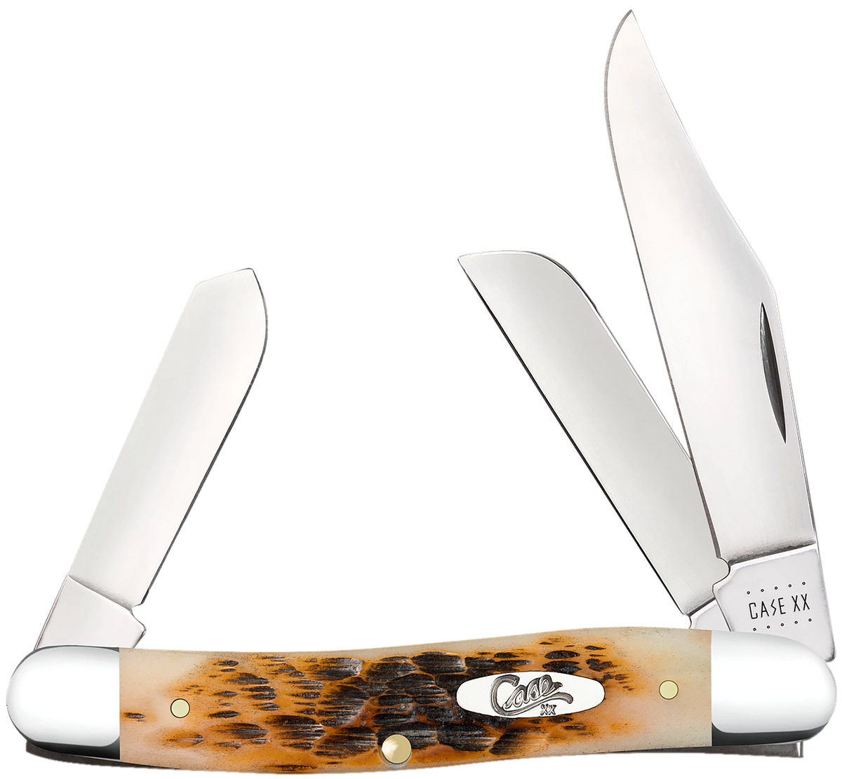 Case 00128 Stockman Medium 2.92"/2.15"/1.90" 3-Blade Folding Knife - Peach Seed Jigged Amber Bone — view 3