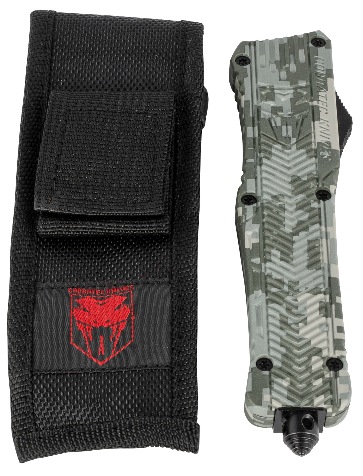 CobraTec CTK-1 Large 3.75" OTF Tanto Part Serrated D2 Steel Army DigiCamo Aluminum Handle — view 3