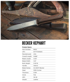 Ka-Bar BK62 Becker Kephart 5.13" Fixed Drop Point Plain Edge 1095 Cro-Van Walnut Handle — view 3