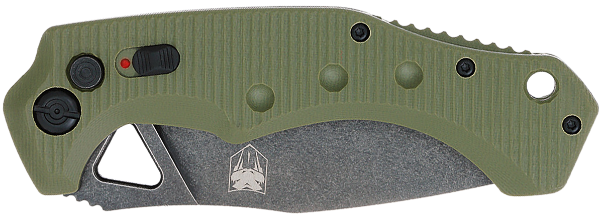 CobraTec Knives Ryker 3.75" Folding Automatic Plain D2 Steel Black Stonewashed Blade OD Green G10 Handle — view 3