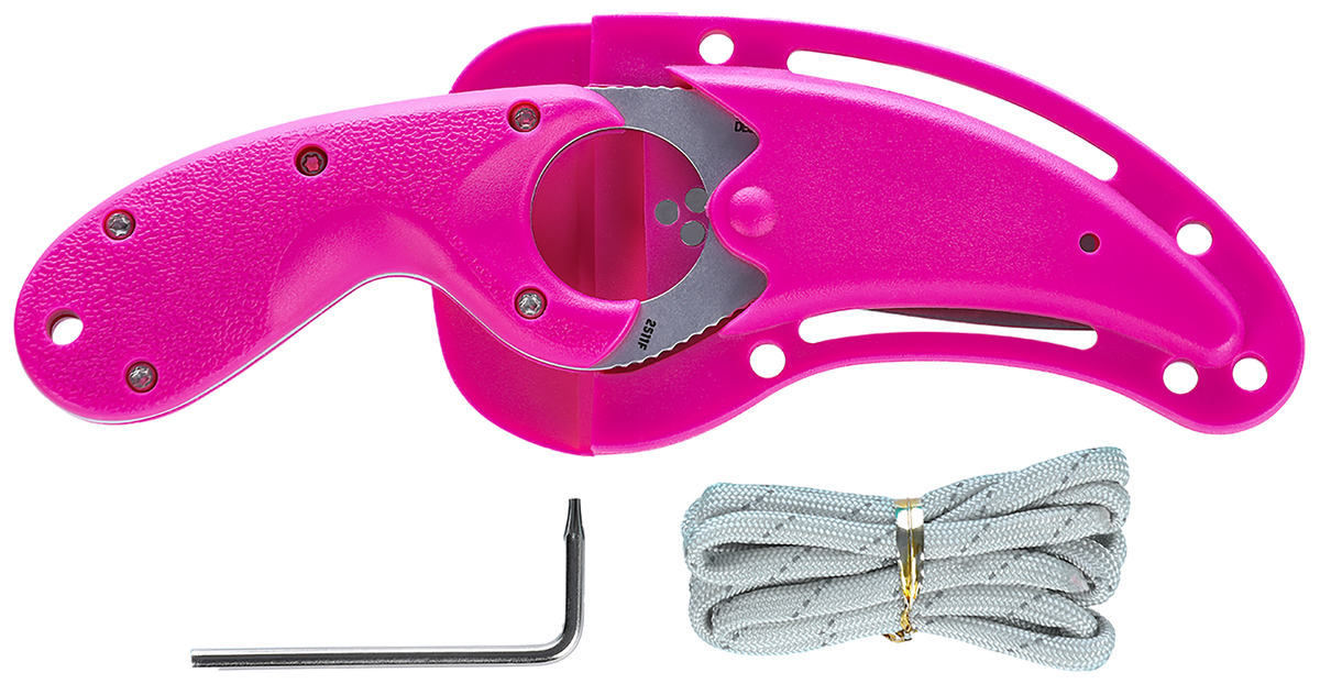 Columbia River Bear Claw 2.39" Fixed Hawkbill Serrated Powder Coated AUS-8A Pink Textured GRN — view 3