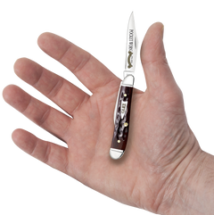Case Pocket Worn Peanut 2.26"/1.50" Clip Point/Pen Plain Tru-Sharp SS Blade - Mahogany Corn Cob Jigged Bone Handle — view 3