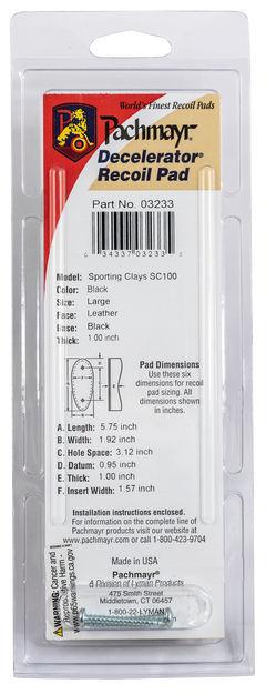 Pachmayr SC100 Decelerator Sporting Clay Recoil Pad Large Black Rubber 1" — view 3