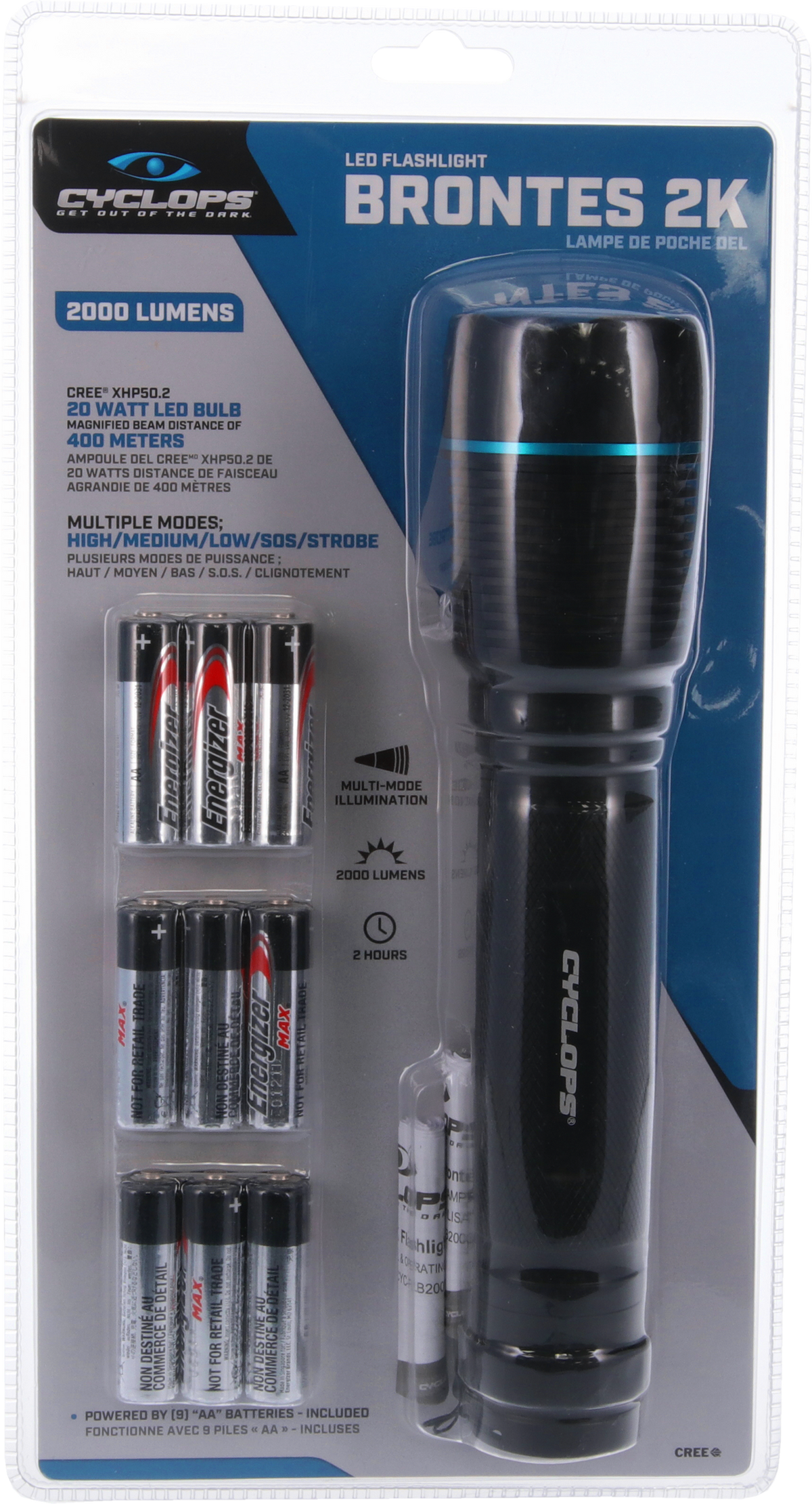 Cyclops Brontes 2K 2000 Lumen Cree LED Flashlight - Black Anodized — view 3