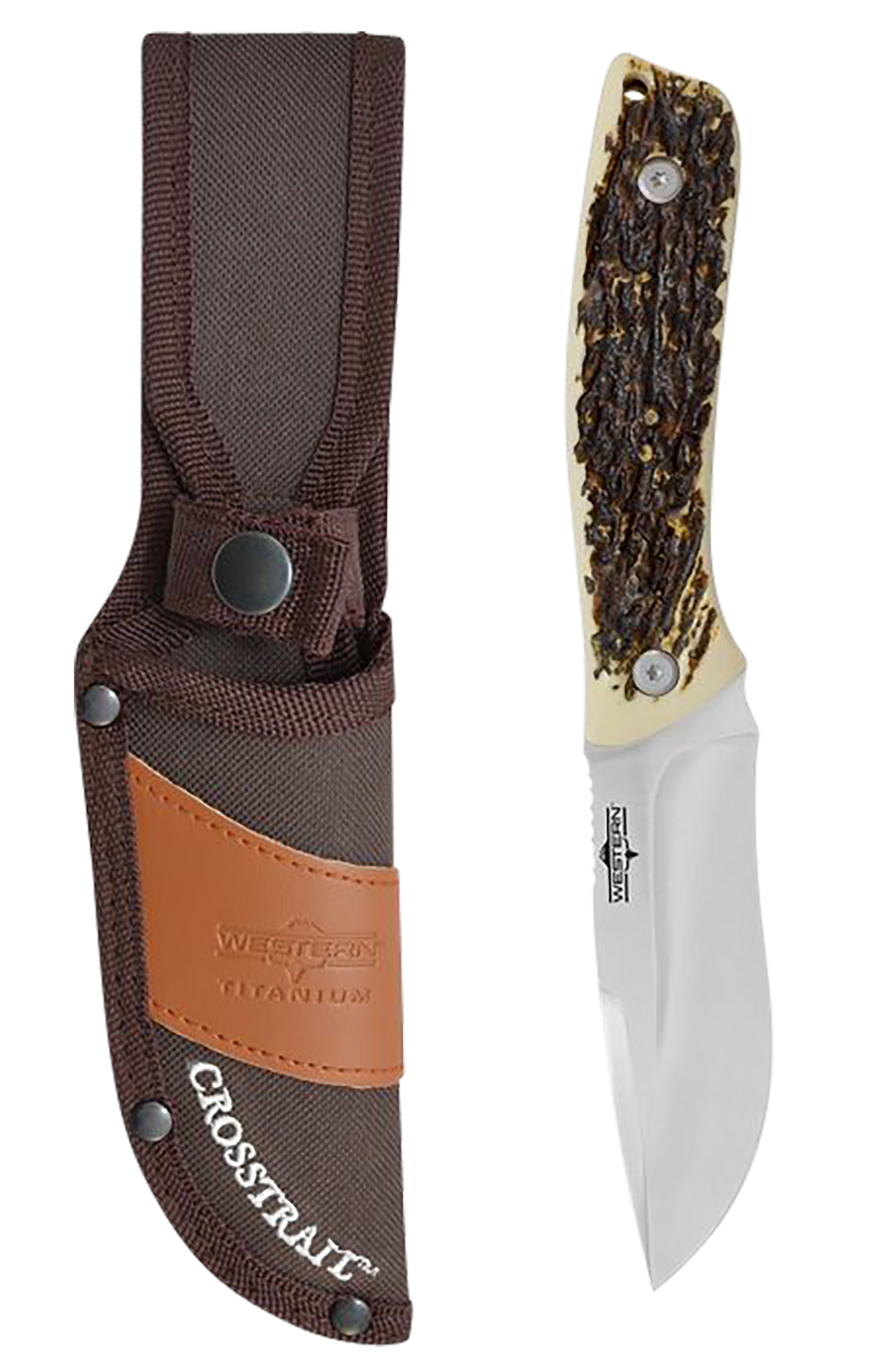Camillus Western Crosstrail 4.25" Fixed Drop Point 420 Steel Titanium Bonded Stag Antler Handle — view 3