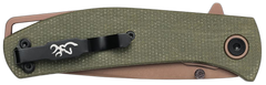 Browning Trailside EDC Small 3" Folding Modified Drop Point Plain D2 Titanium Finish - Green Micarta Handle — view 3