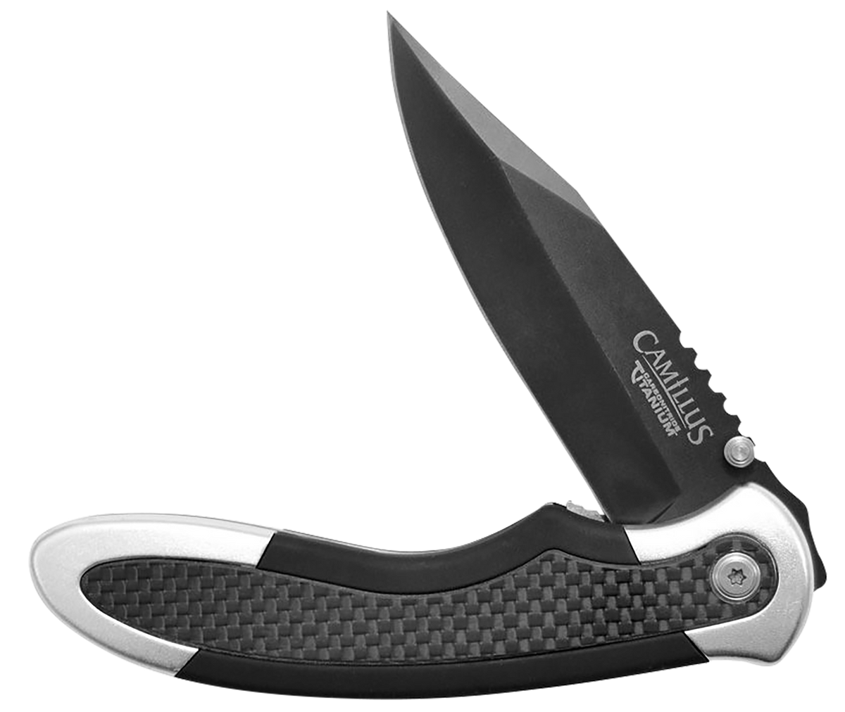 Camillus Chameleon 3.5" Folding Drop Point AUS-8A Carbonitride Titanium Plain Edge Knife - Black Carbon Fiber/Aluminum Handle — view 3