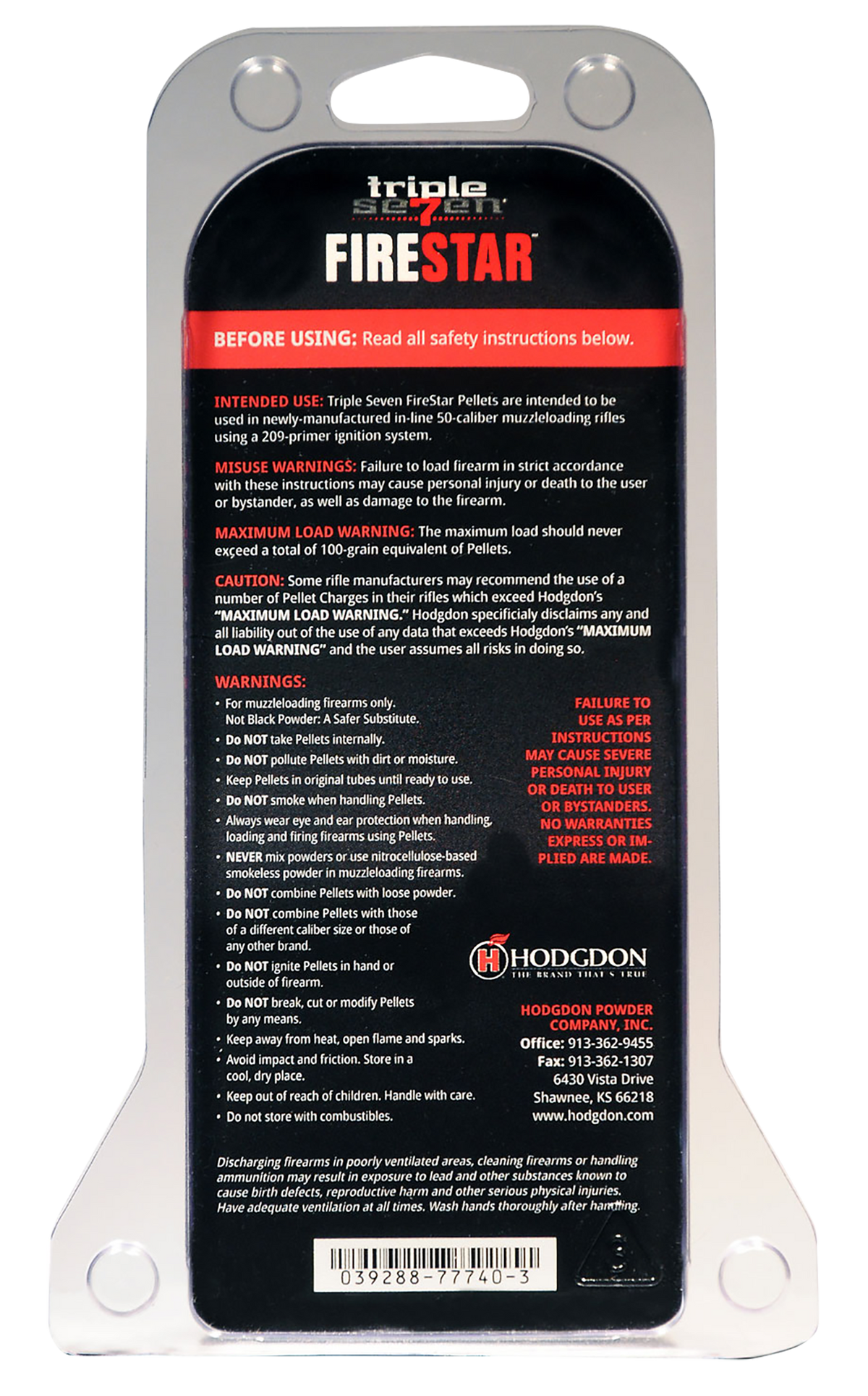 Hodgdon Triple Seven Firestar 50 Cal 60-Pellet Muzzleloading Pellets - 3.39 oz — view 3
