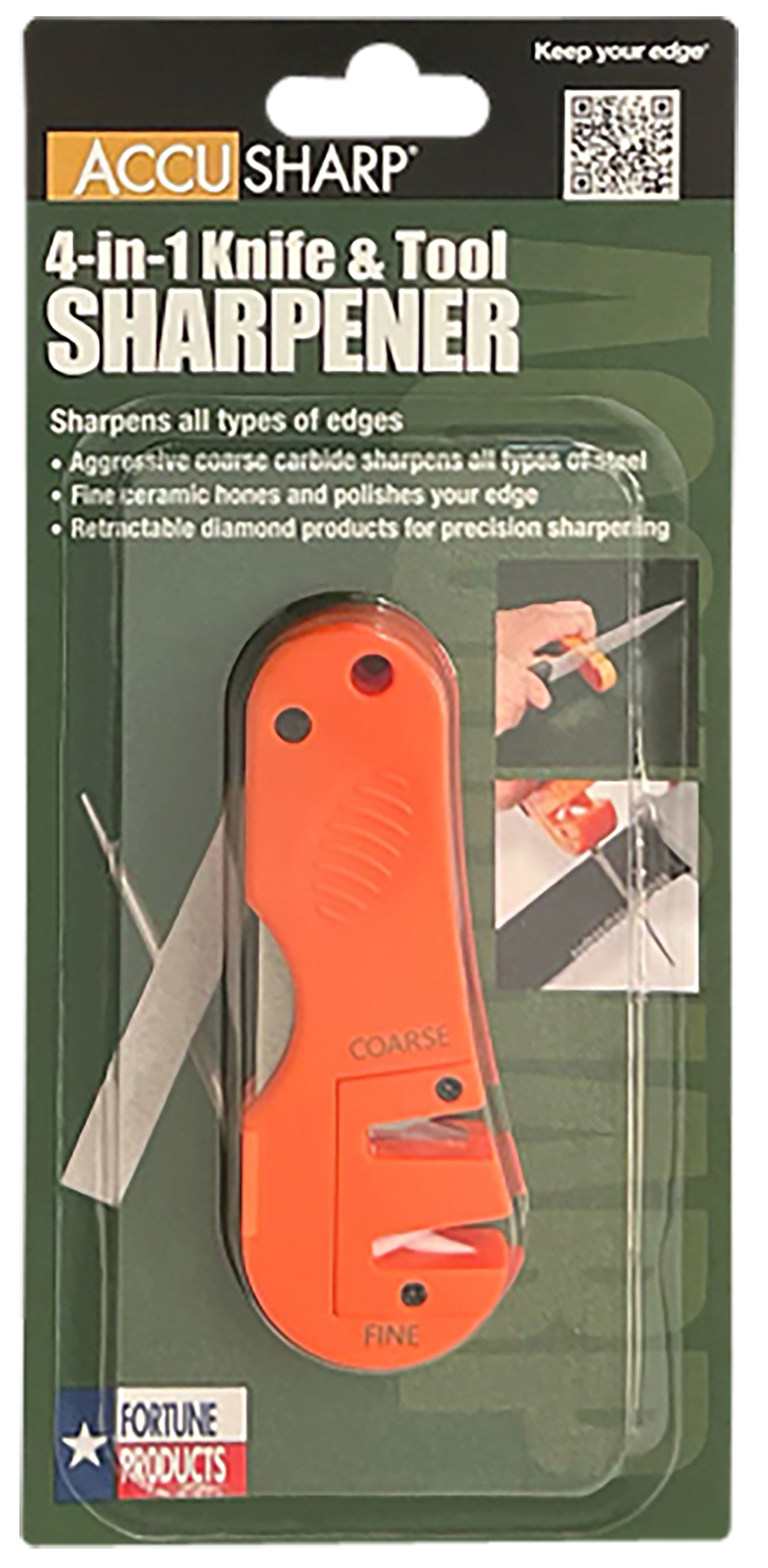 Accusharp 028C 4-in-1 Knife & Tool Sharpener Tungsten Carbide Plastic Handle Orange — view 3