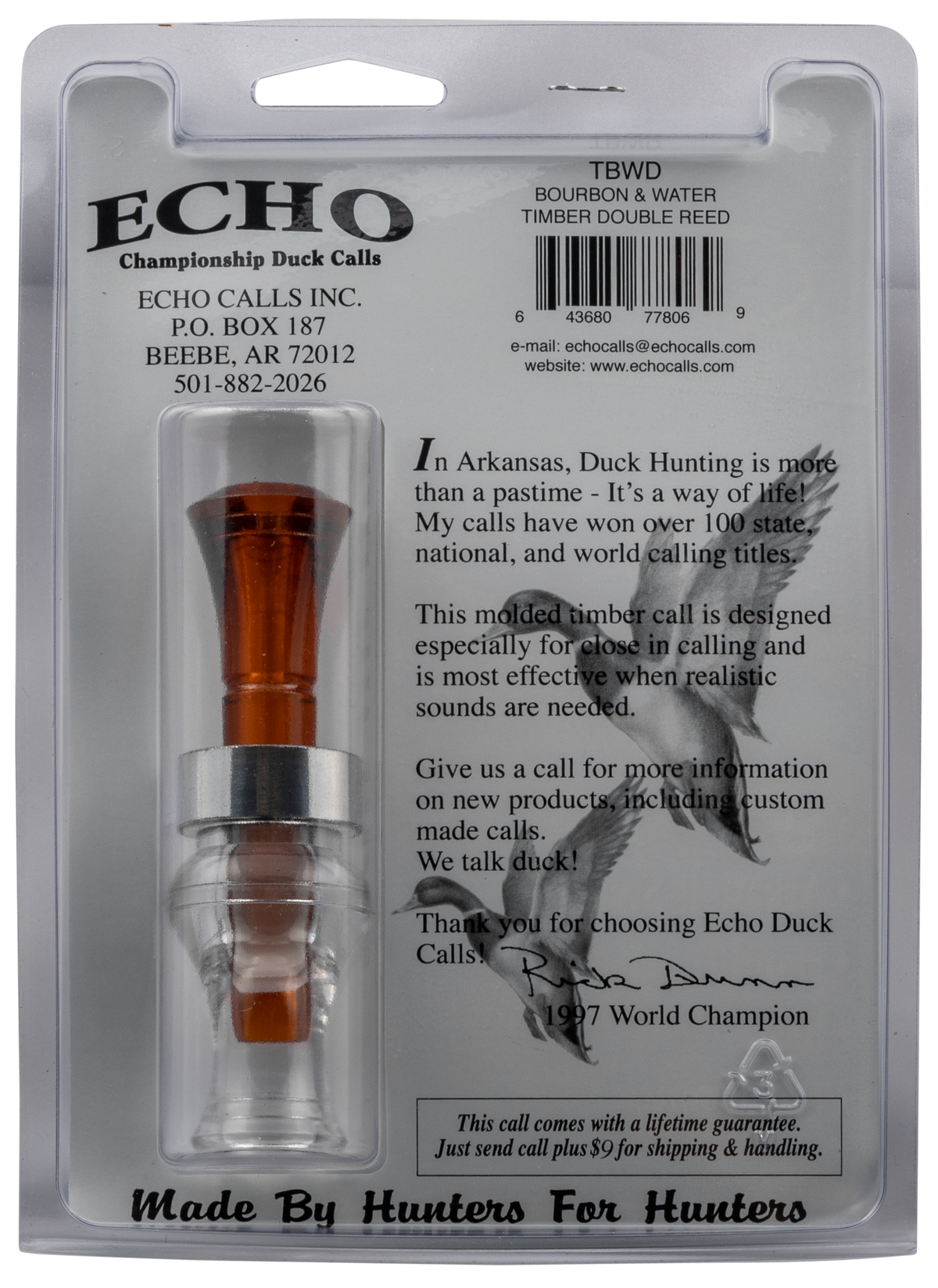 Mo Tactical Products Echo Calls Timber Double Reed Mallard Duck Call - Bourbon & Water Brown/Clear Polycarbonate — view 3