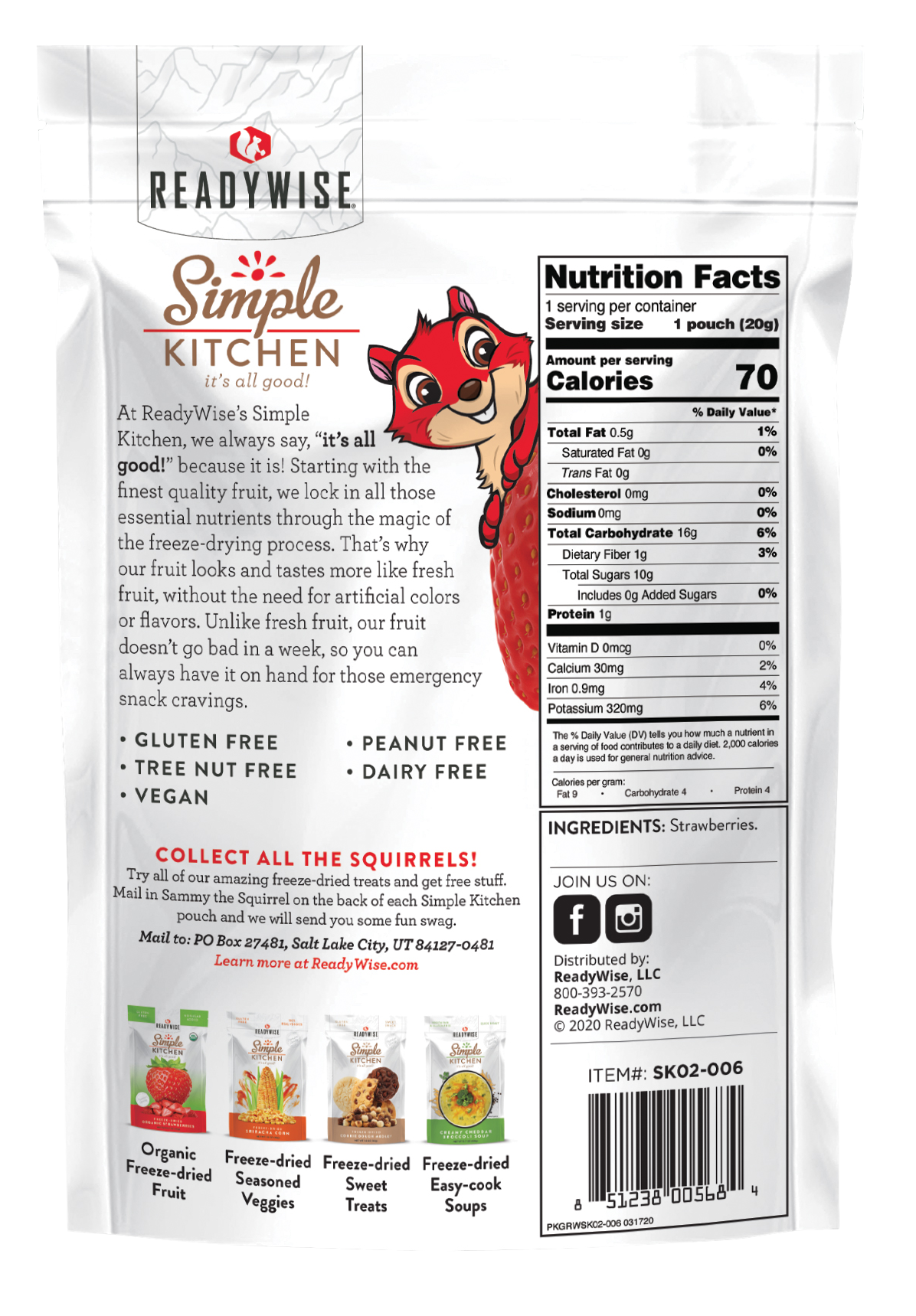 ReadyWise Simple Kitchen Freeze-Dried Strawberries 1 Serving Pouch 6 Per Case — view 3